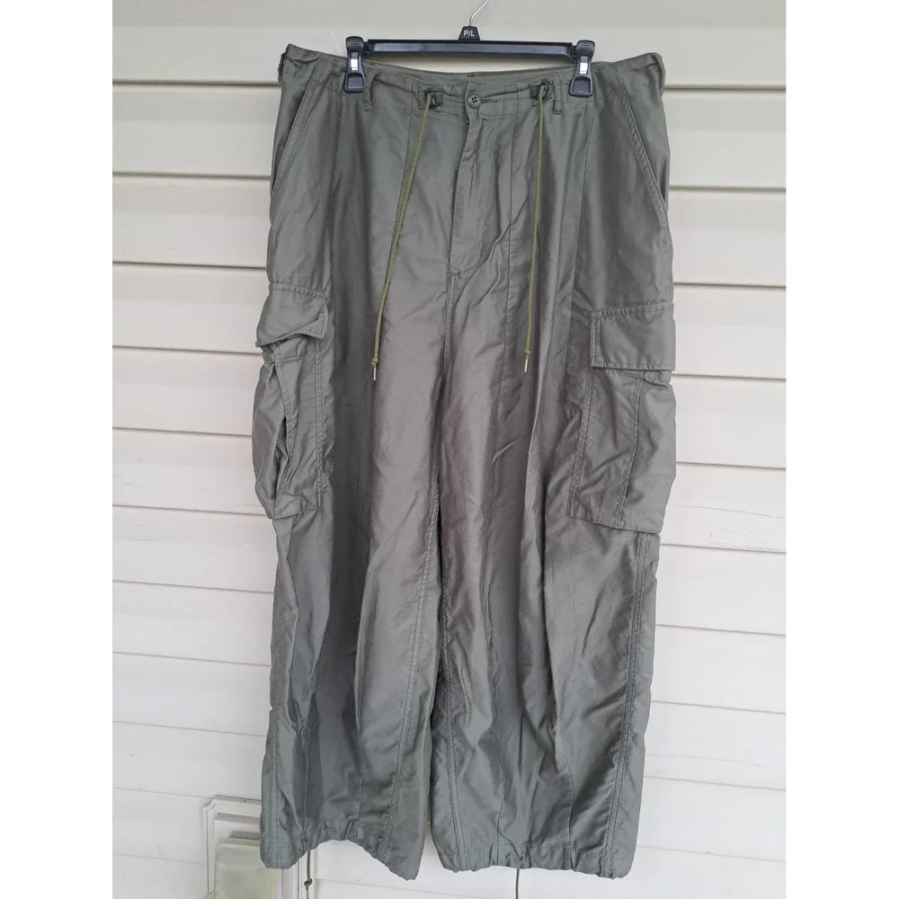 Needles Men's Khaki Cotton H.D. Pant BDU Cargo Relaxed Wide Leg Trousers Large